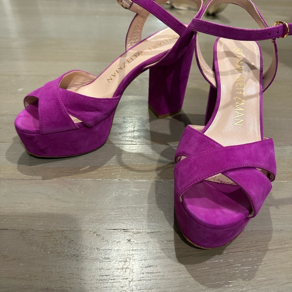 Stuart Weitzman Purple Platform Sandals with Chunky Heel